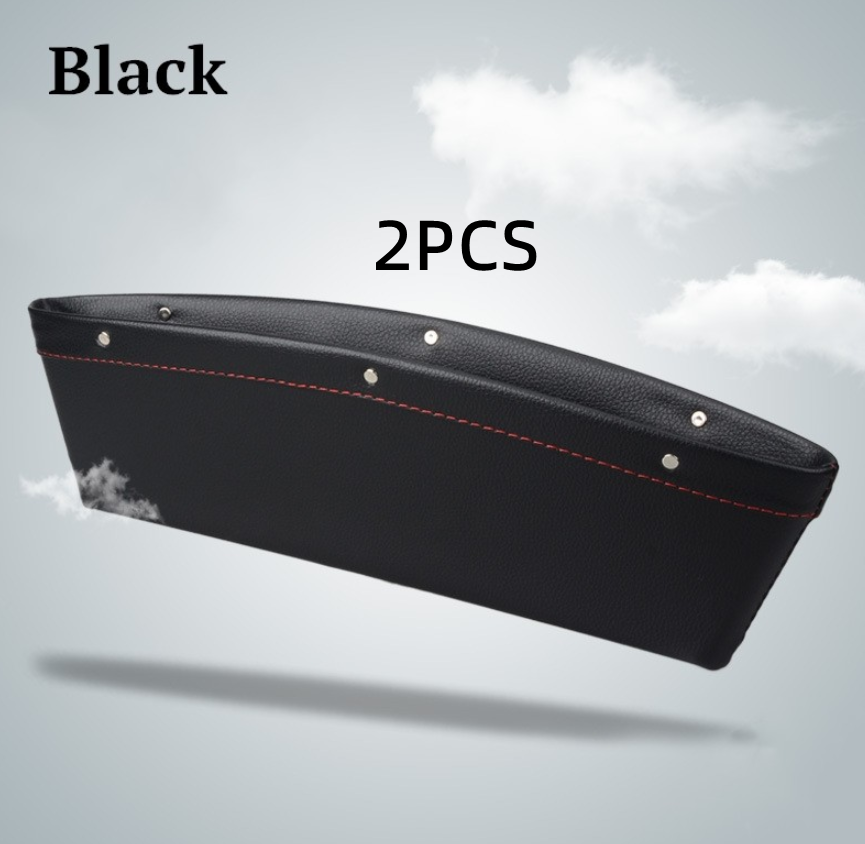 Car Seat Gap Filler & Pocket – Faux Leather (2 Pack, Black)