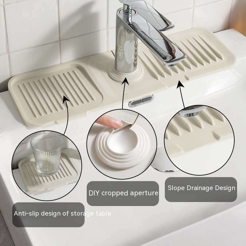Silicone Faucet Splash Mat – Sink Drip Catcher (Beige, 14.5 in)