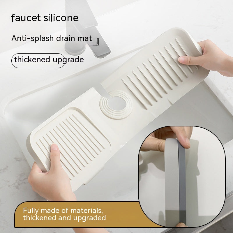 Silicone Faucet Splash Mat – Sink Drip Catcher (Beige, 14.5 in)